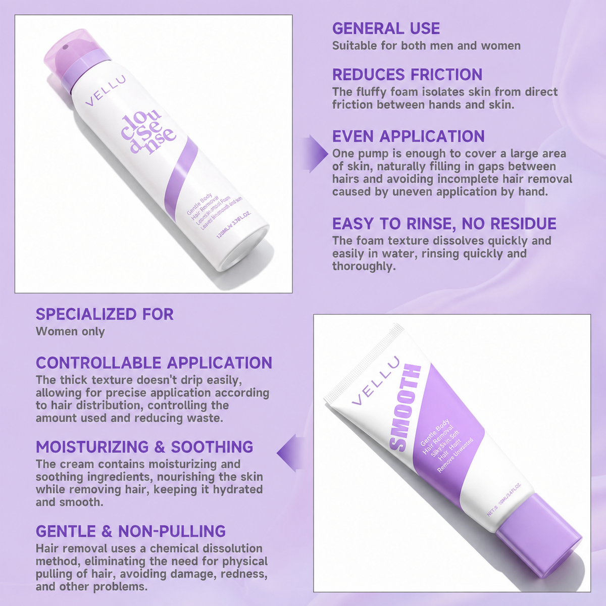 VELLU™ Pain-Free Hair Removal Cream/Spray for Sensitive Skin